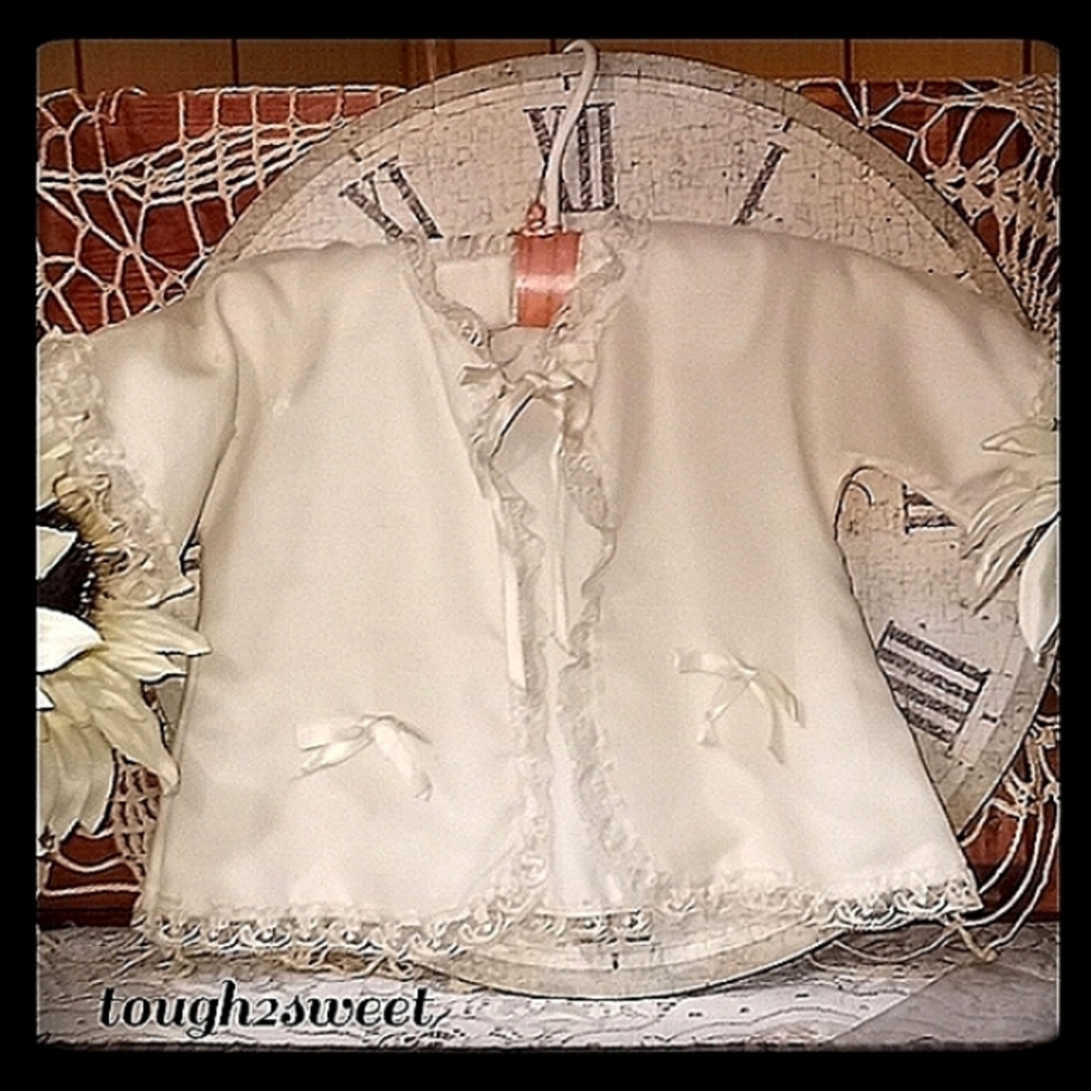 VINTAGE PRIMITIVE SATIN & LACE BABY DOLL DRESS WITH FABRIC HANGER